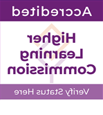 紫色和白色徽章上写着高等学习委员会，在这里验证状态.